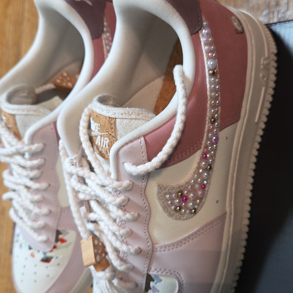 Nike AF1 Mushroom Sneakers Size 10 Added Bling - Picture 3 of 16